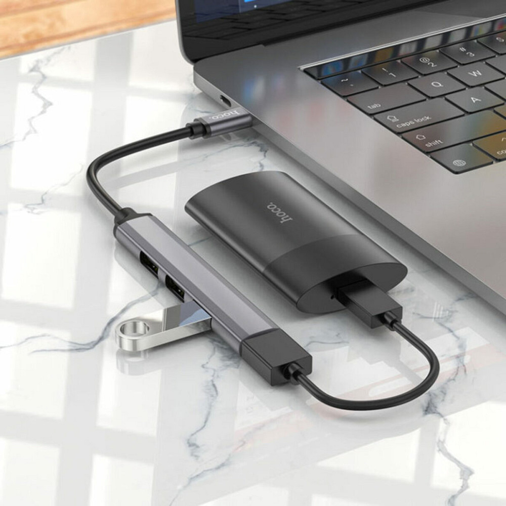 Кабель-перехiдник HOCO HB26 4 in 1 adapter(Type-C to USB3.0+USB2.0*3) Metal Gray Киев - изображение 4
