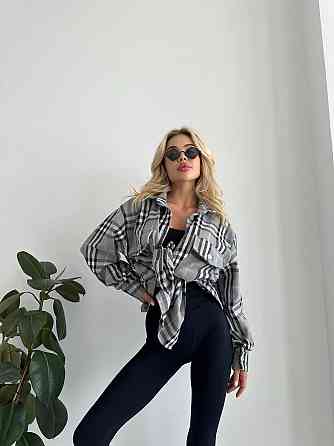 Жіноча тепла оверсайз сорочка у клітинку фланель Одеса