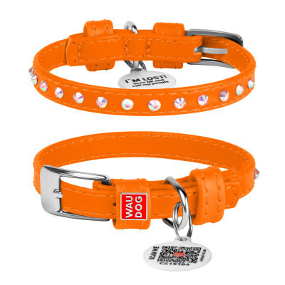 Ошейник для животных WAUDOG Glamour с QR-паспортом со стразами XXS2 Ш 9 мм Д 19-25 см оранжевый (32524) Винница - изображение 1