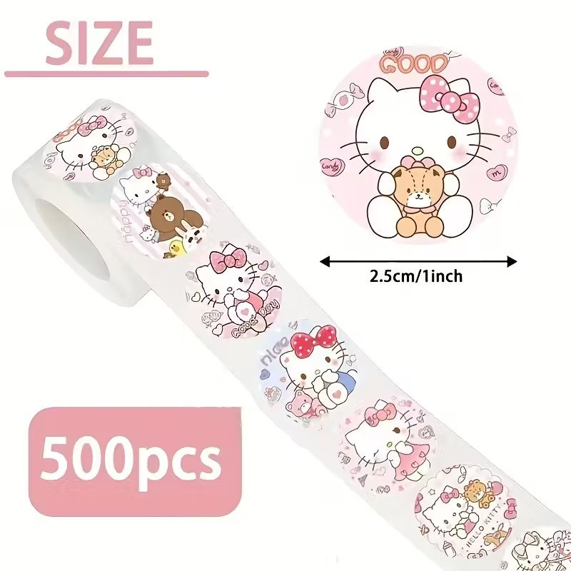 Стикеры Hello Kitty — рулон 500 шт Ø2.5 см, наклейки с котиками Киев - изображение 3