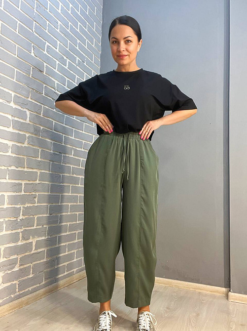 Брюки жіночі Mix Ray 4307 МОМ з резинкою та шнурком на талії, хакі, L Київ - фото 1