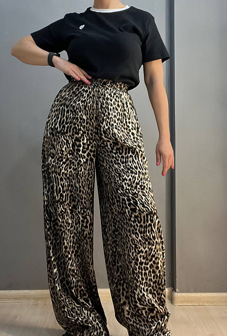 Брюки жіночі Irel 2080 пояс резинка леопардовий принт широкі палаццо one size, темно-коричневий, one size Київ - фото 5