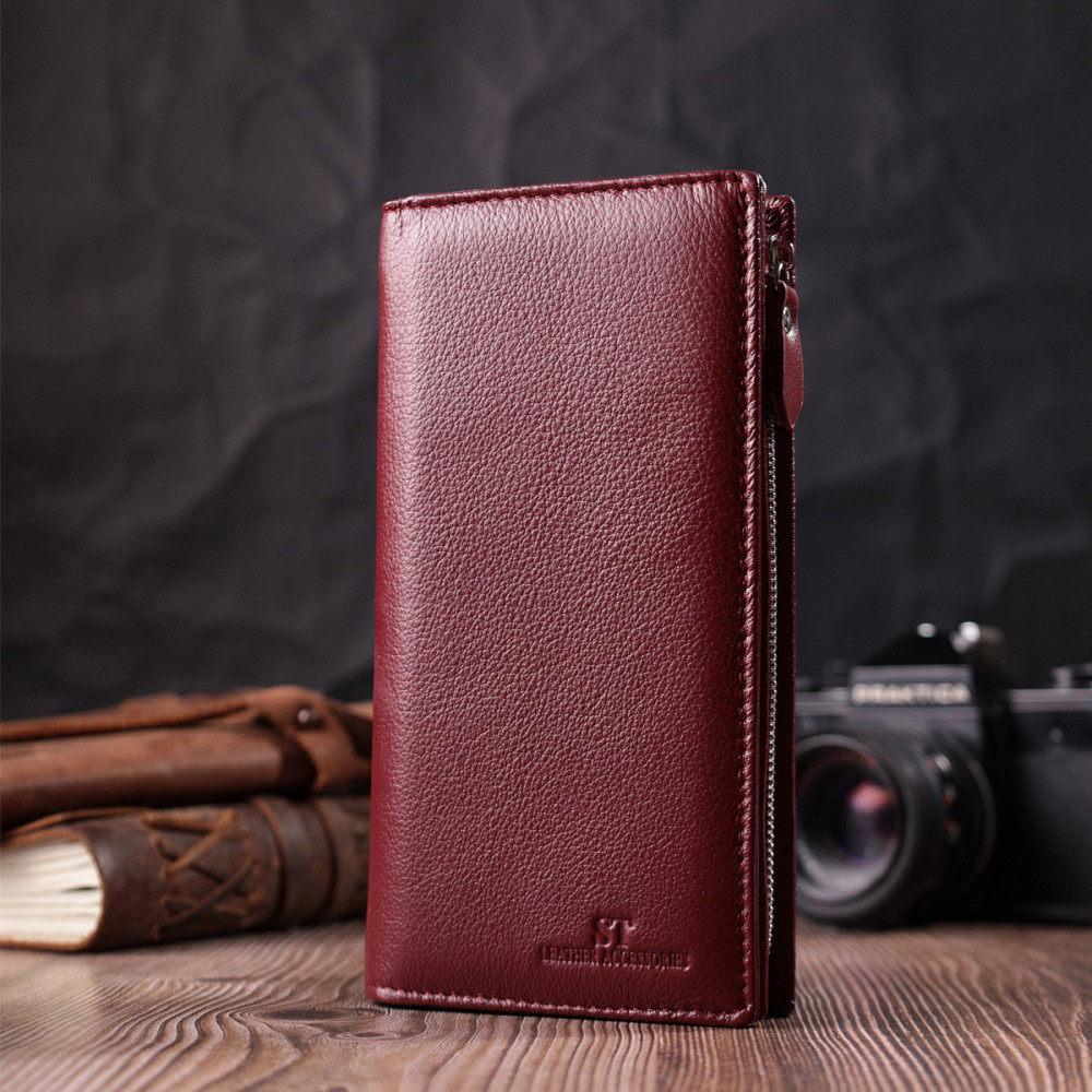 Современный кошелек-клатч для стильных женщин из натуральной кожи ST Leather 22534 Бордовый Киев - изображение 9