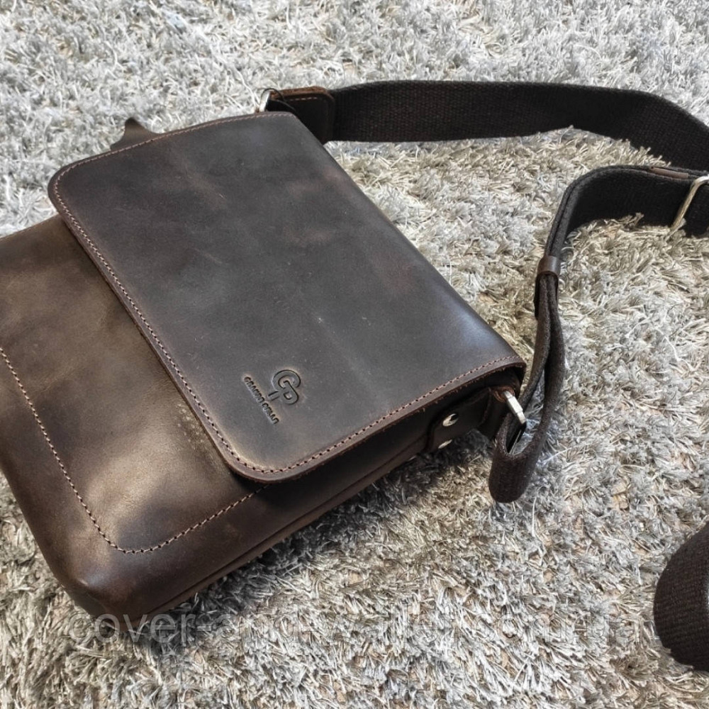 Коричневая наплечная сумка на магнитах из винтажной кожи Grande Pelle 754120 Киев - изображение 1