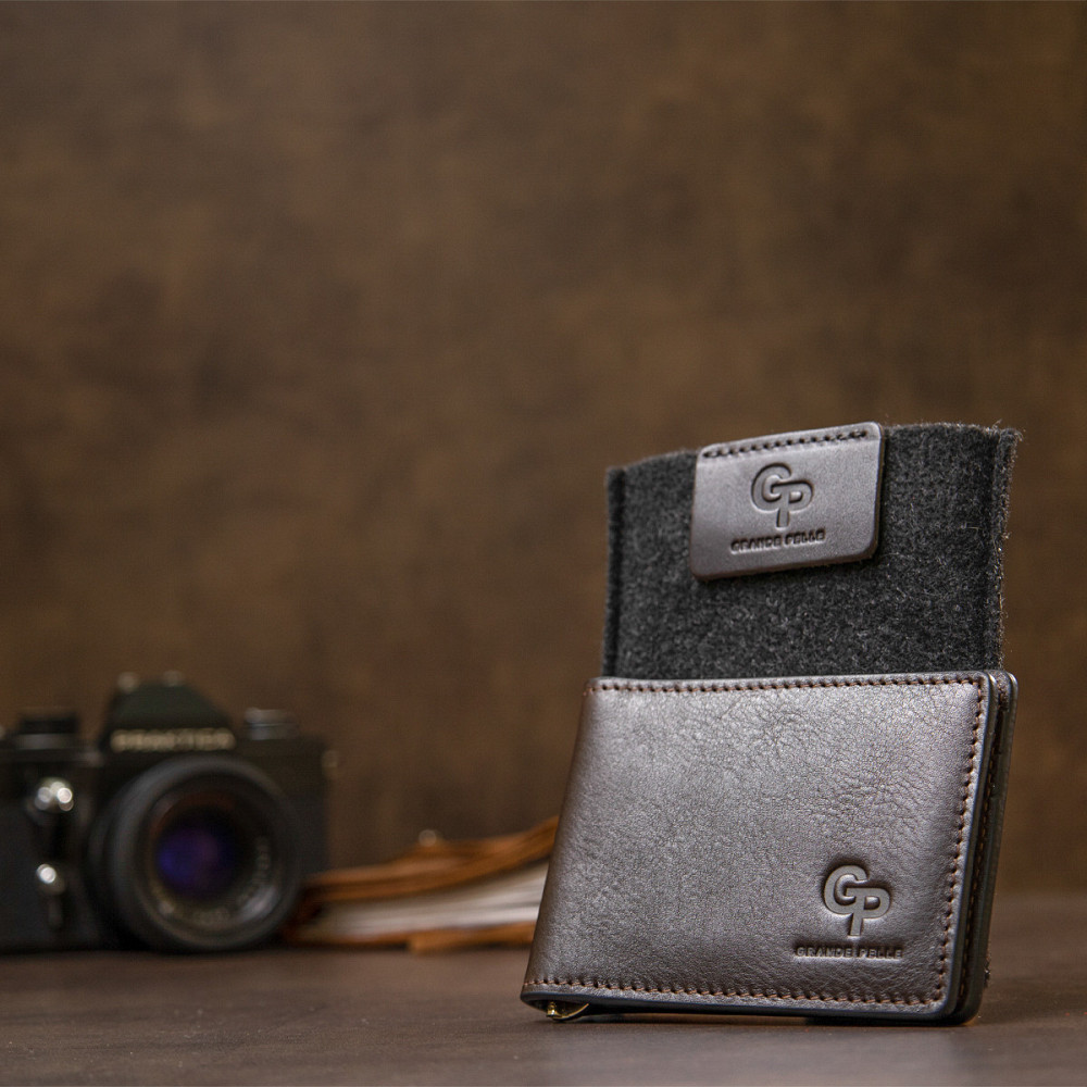 Мужской кожаный зажим для денег GRANDE PELLE 11478 Коричневый Киев - изображение 1