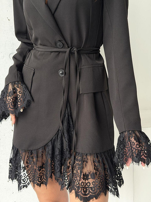 Женское стильное романтичное платье-пиджак с кружевом креп костюмка 50/52 Одесса - изображение 8