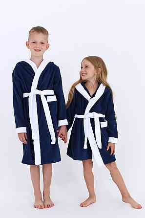 Халат дитячий Ideal Textile махровий з капюшоном темно-синій 5 років (56860492) Чернівці
