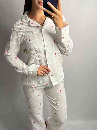 Женский комплект из натуральной ткани Сердечки, Молочный, M-L Харьков