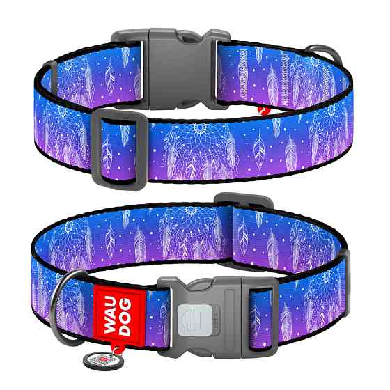 Нашийник для собак нейлоновий WAUDOG Nylon з QR паспортом, малюнок "Ловець снів", пластиковий ф Коломыя