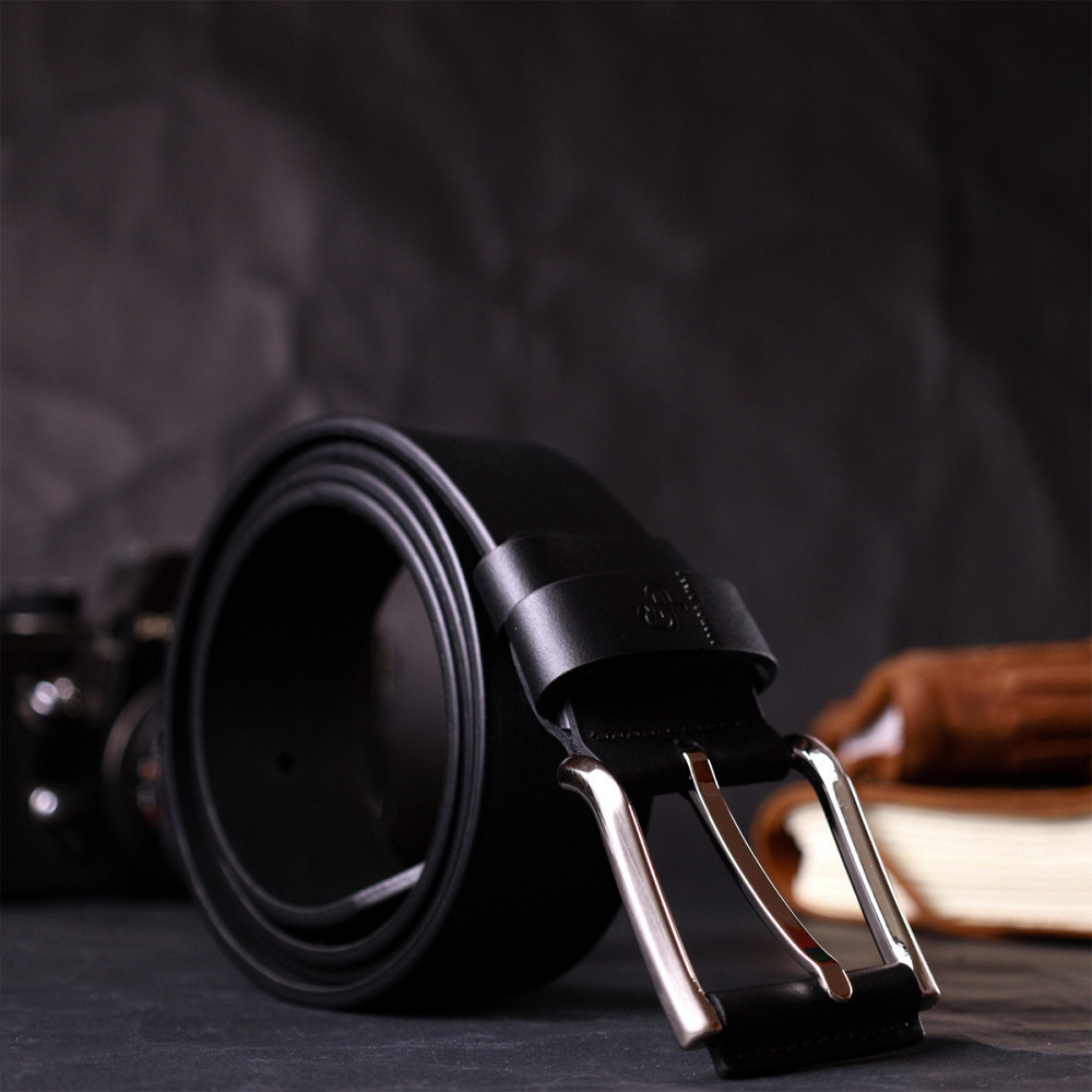 Качественный ремень под джинсы из натуральной кожи Черный (GRANDE PELLE) Киев - изображение 2