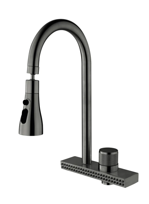 Змішувач для кухні Mixxus FOL-017 Graphite з функц."водоспад" з нерж. сталі (MI6344) Київ - фото 1