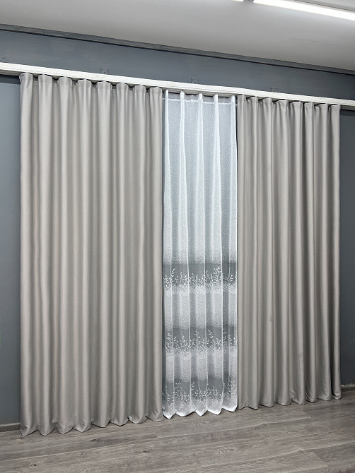 Комплект штор VR-Textil Шеніл 200х270 2шт і Тюль 500х270 1690ш-1680т Попелястий з білим 71-198/6 Київ - фото 3