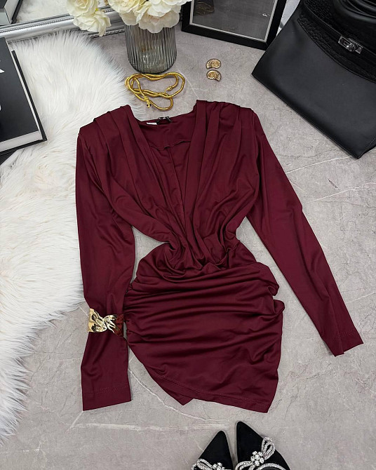 Жіноча приваблива вечірня сукня з драпіруванням. Бордовий, 42/44 Одеса - фото 5
