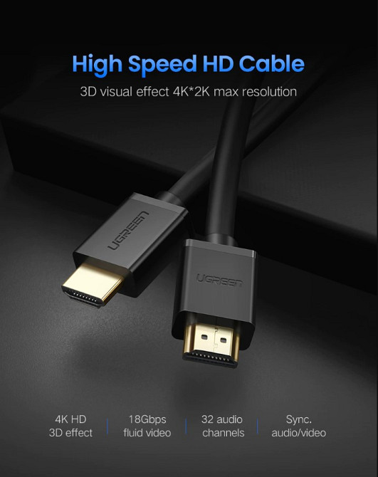 HDMI кабель v2.0 UGreen HD104 з підтримкою 4K@60Hz 10107 (Чорний, 2м) Николаев - изображение 3