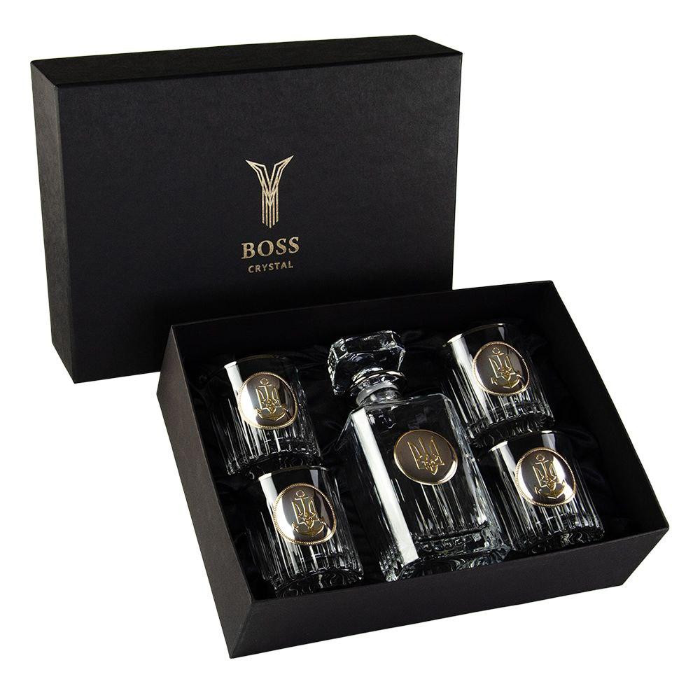 Набір для віскі Boss Crystal Шеврон ВМФ (5 предметів) графин + 4 келихи (хрусталь, срібло, золото) Вінниця - фото 1