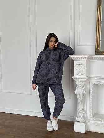 Теплый костюм женский мраморный принт на флисе Графитовый L-XL Харьков