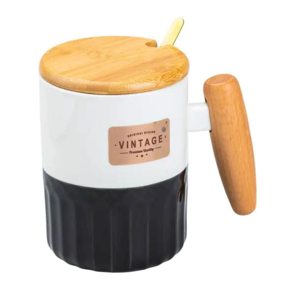 Фарфоровая чашка с бамбуковой крышкой, черная, 400 мл Киев - изображение 3