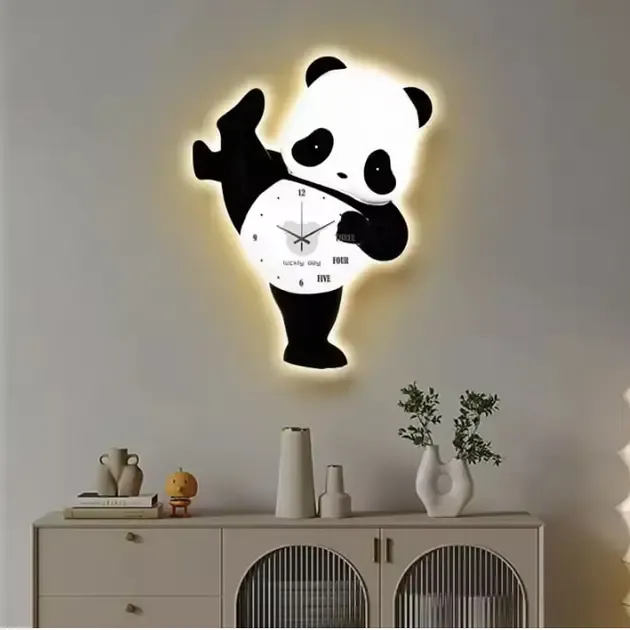 Детские настенные часы со светодиодной подсветкой в ​​виде панды / Декоративные LED-часы Панда без звука с мягкой подсветкой Коломия - фото 1