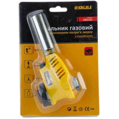 Газовый паяльник Sigma с регулировкой пламени сверху и пьезоподжигом 20мм 153мм (2901431) Винница