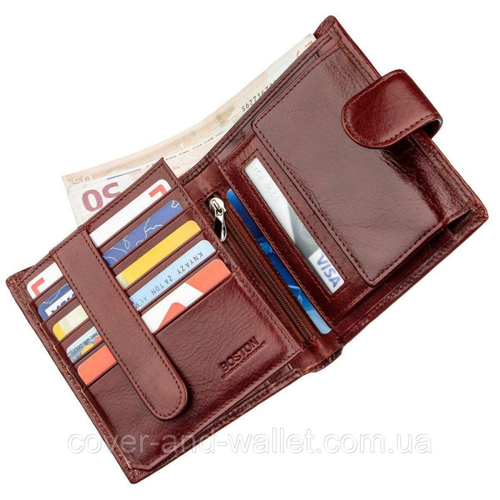 Чоловічий вертикальний гаманець із коричневої гладкої шкіри Boston Київ - фото 6