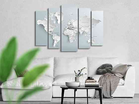 Модульна картина у вітальню / спальню Карта світу біла Art-473_5 ( 80х118см ) Київ
