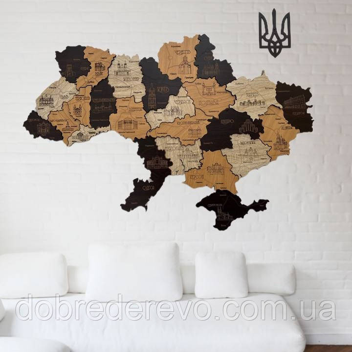 Дерев'яна багатошарова карта України "Капучіно" 100х70 см. Вижниця - фото 7