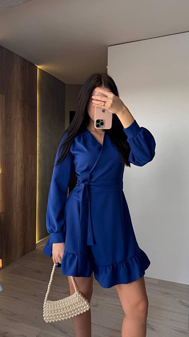 Жіноче романтичне плаття на запах костюмка Синій Одеса - фото 5