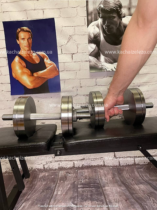 Гантели наборные 2 по 16 кг + Переходник для штанги Гантели, гири, штанги и диски металлические без покрытия Киев - изображение 8