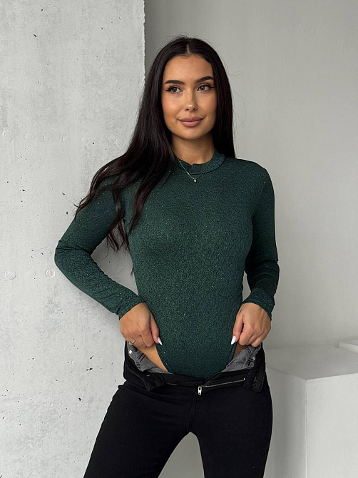 Жіночий стильний сяйний боді фукра з блискітками Зелений, 42/44 Одеса - фото 6