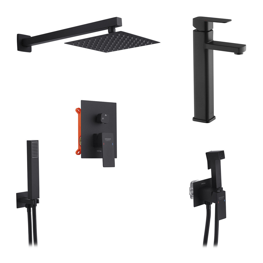 Набір 3 в 1 душова система Kroner Edelstahl Kubus-SCH082 + змішувач Edelstahl Kubus-SCH010-3 + змішувач Київ - фото 1