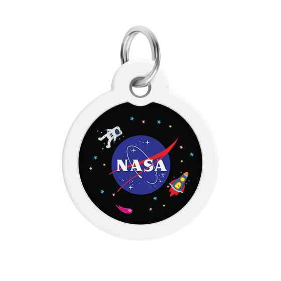 Адресник для собак і котів металевий WAUDOG Smart ID з QR-паспортом, малюнок "NASA", круг, Д 30 мм Вінниця