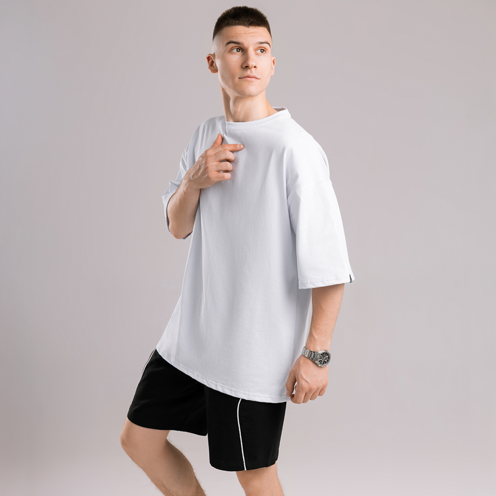 Однотонна біла футболка для чоловіків. Чоловіча біла футболка оверсайз Pobedov Nude Київ - фото 7