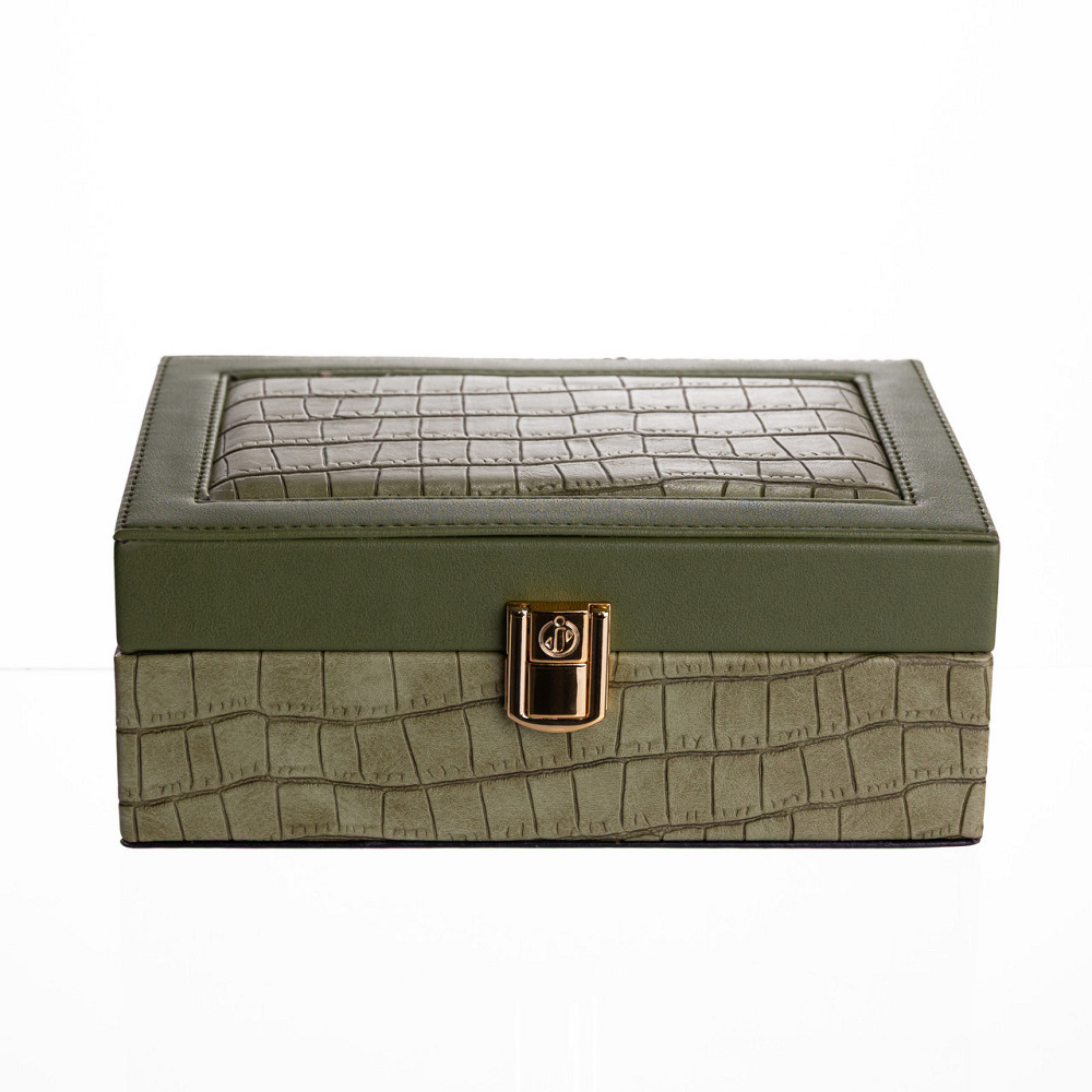 Скринька для прикрас з еко шкіри 10 відділень з дзеркалом 20×14×8 см Зелений HP-5-19GR Коломия - фото 6