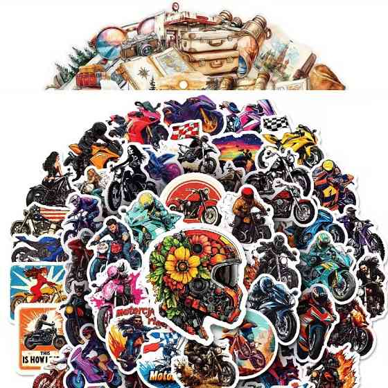 Набор стикеров 50 шт. с мотоциклами – байкерские наклейки для декора Киев