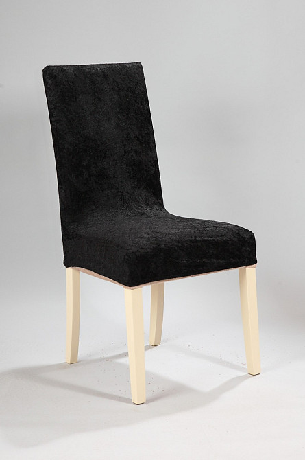 Универсальный натяжной чехол накидка на стул со спинкой велюр черный Royan Турция 0003 Белая Церковь - изображение 1