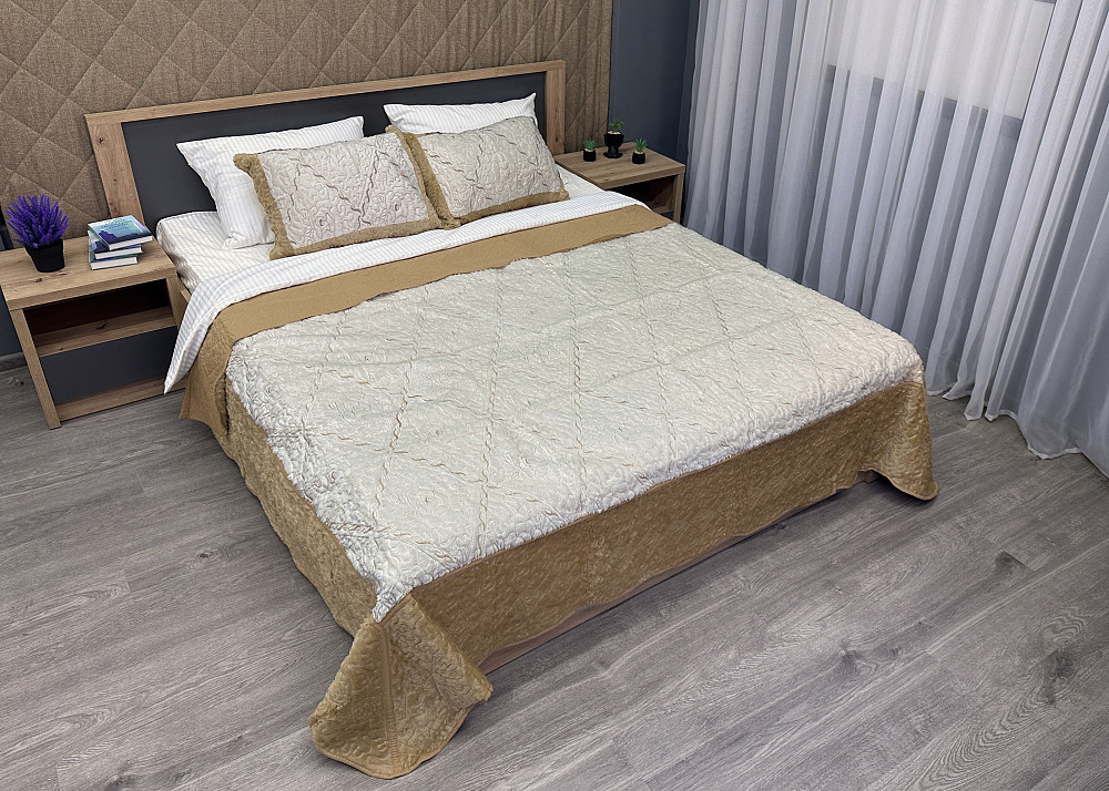 Покривало двостороннє з хутром 210x230 (+-10 см) і 2 наволочки колір кавовий з молочним (85-154) Київ - фото 2