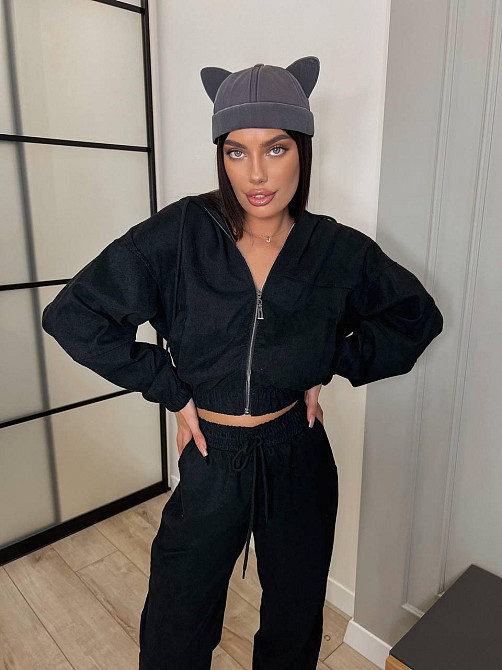 Женский прогулочный спортивный костюм двойка: кофта и штаны микровельвет Черный, 46/48 Одесса - изображение 5