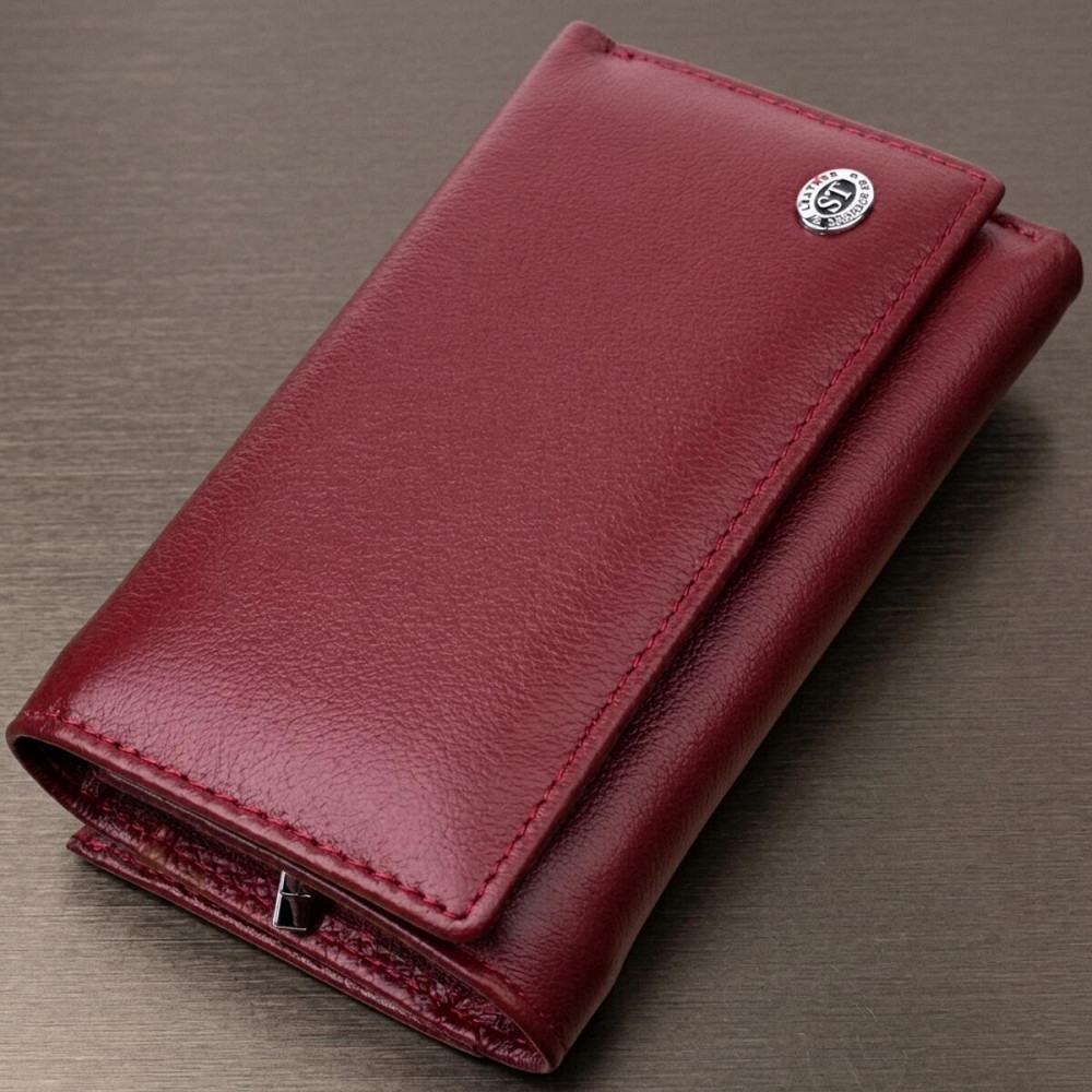 Симпатичний жіночий гаманець у три складання з натуральної шкіри ST Leather 19470 Бордовий Київ - фото 11