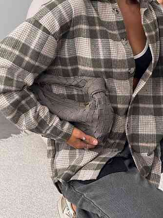 Женская оверсайз рубашка в клетку на пуговицах турецкая фланель-байка 100% хлопок Оливка Одесса