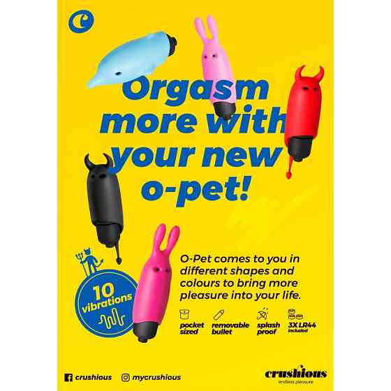 Мини-вибратор вибропуля с насадкой Crushios O-Pet Devil красного цвета, 9.2 х 2.5 см Sex Aura Киев