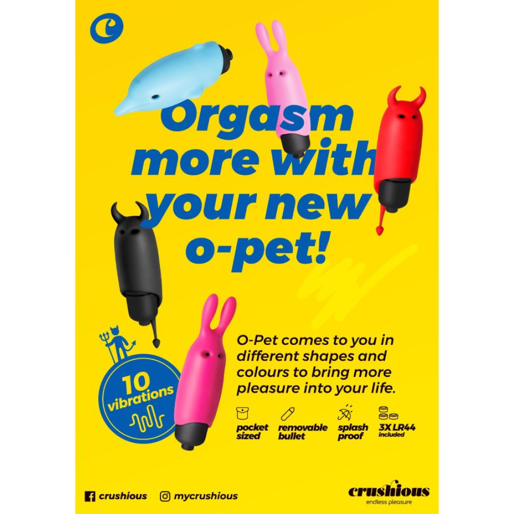 Мини-вибратор вибропуля с насадкой Crushios O-Pet Devil красного цвета, 9.2 х 2.5 см Sex Aura Киев - изображение 5