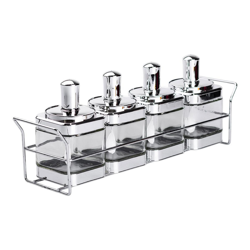 Набір банок для сипучих продуктів 4 штуки 350 мл скляні на підставці HP-1340 Київ - фото 2