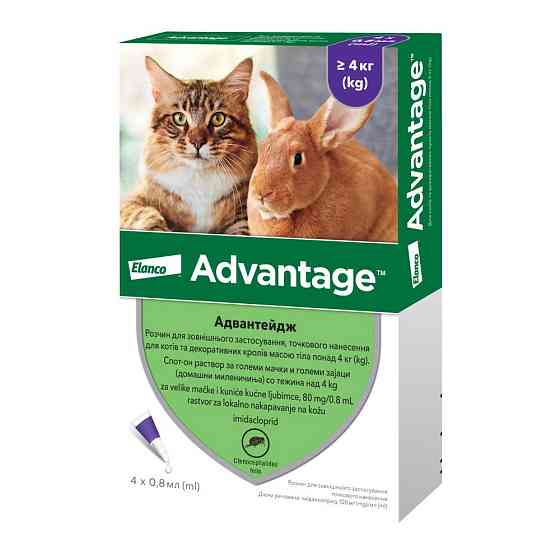 Краплі від бліх і кліщів Elanco Advantage 80 для котів понад 4 кг, пакунок 4 піпетки Київ