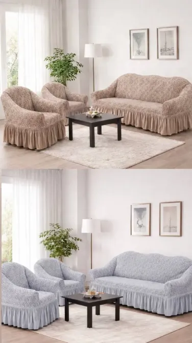 Жаккардовый турецкий чехол на диван и два кресла, универсальный натяжной чехол, накидка на диван Коломыя - изображение 1