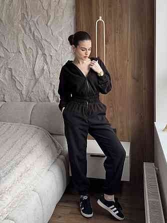 Женский теплый повседневный комбинезон с капюшоном турецкий флис Черный, 50/52 Одесса