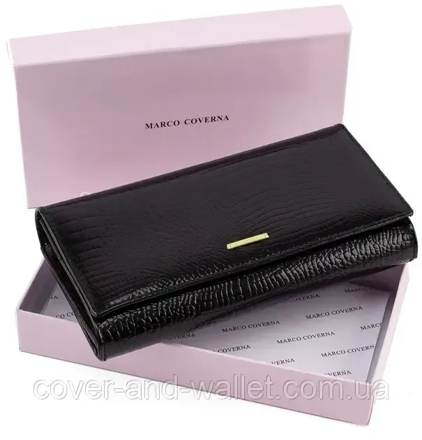 Чорний лаковий жіночий гаманець на магнітній фіксації на багато карток MC 403-2480 Київ - фото 3