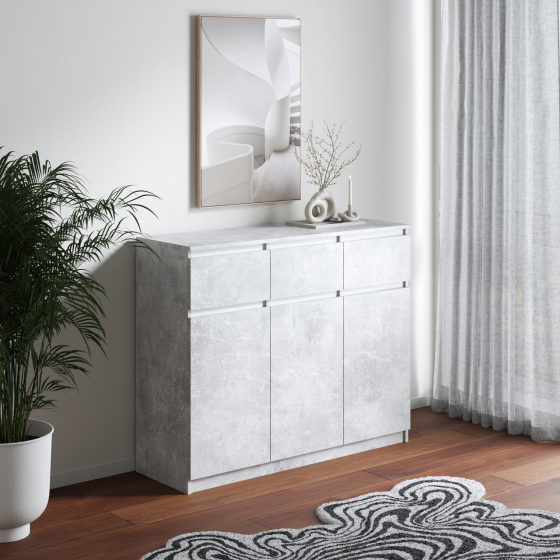 Комод VAYS в спальню, сучасний, без ручок R-33 Бетон-Білі планки Львів