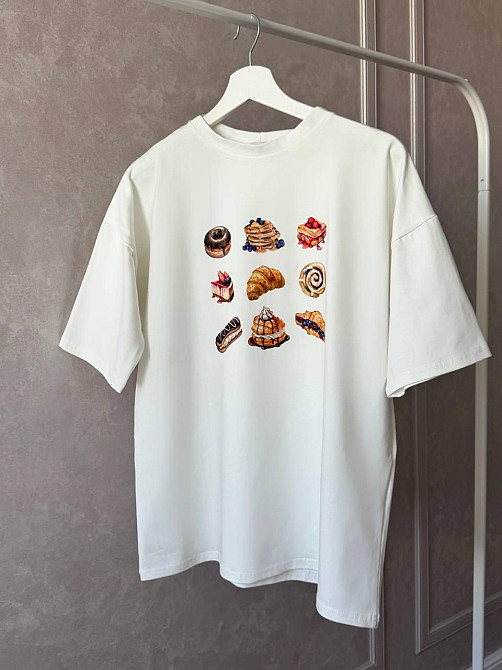 Жіноча стильна оверсайзсфутболка з принтом кулір, 100% бавовна Одеса - фото 1