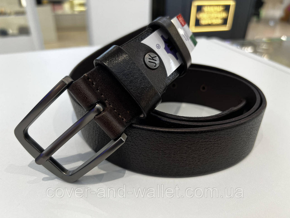 Стильний шкіряний чоловічий ремінь коричневого кольору з прямокутною пряжкою 40мм PS Leather Київ - фото 7
