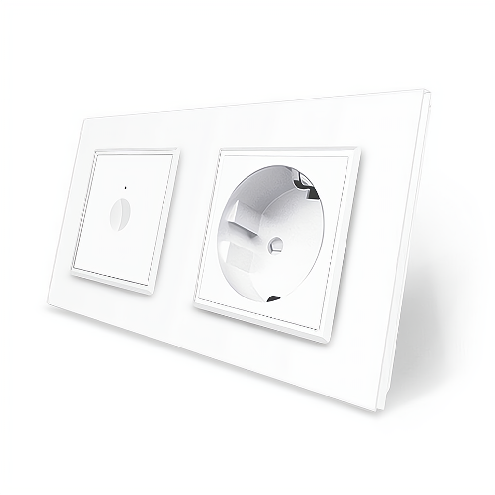 Сенсорний вимикач Sense 1 сенсор 1 розетка Livolo білий скло (VL-C7FC1/FCTC16A-4WP) Коломыя - изображение 1